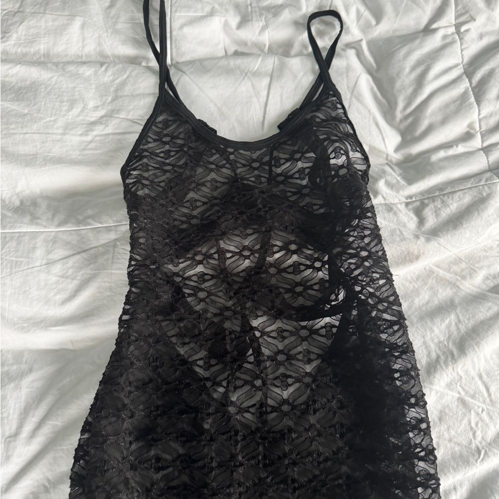 SHEIN Black Crochet Lace Swim Cover Up – Women’s XS - Picture 2 of 6